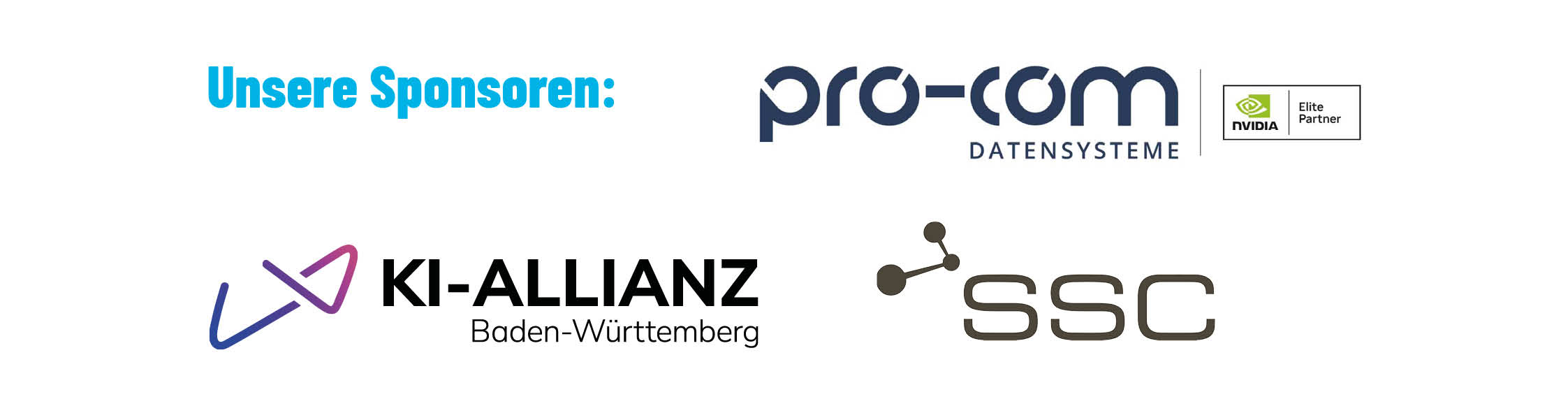 Sponsoren Smart Data Inovation Day: SSC, pro-com und KI-Allianz Baden-Württemberg.